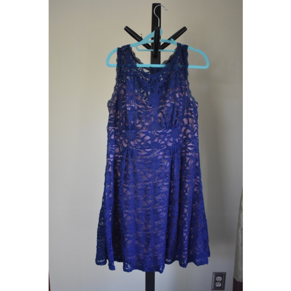 Dark Blue lace dress w/ padded slip attached